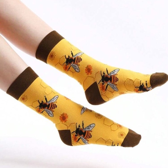 Bee Patterned Yellow and Brown Socks - Picture 2 of 2